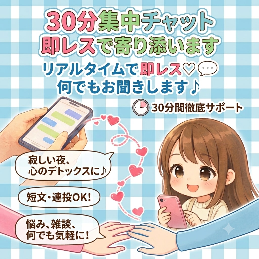 30分密着チャット心に寄り添うスピード返信します 「今すぐ誰かとテキストでサクサク話したい！」そんな気分の時に イメージ1