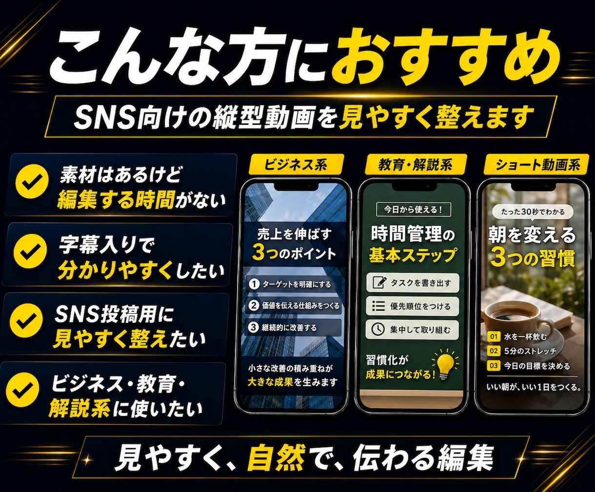 SNS縦型動画を見やすく編集します 字幕・カット・効果音まで丁寧に対応 イメージ4
