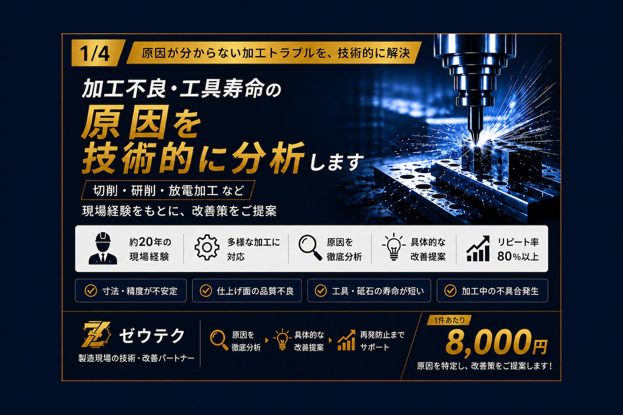 加工不良・工具寿命の原因を技術的に分析します 切削・研削・放電加工など、現場経験をもとに改善策をご提案 イメージ1