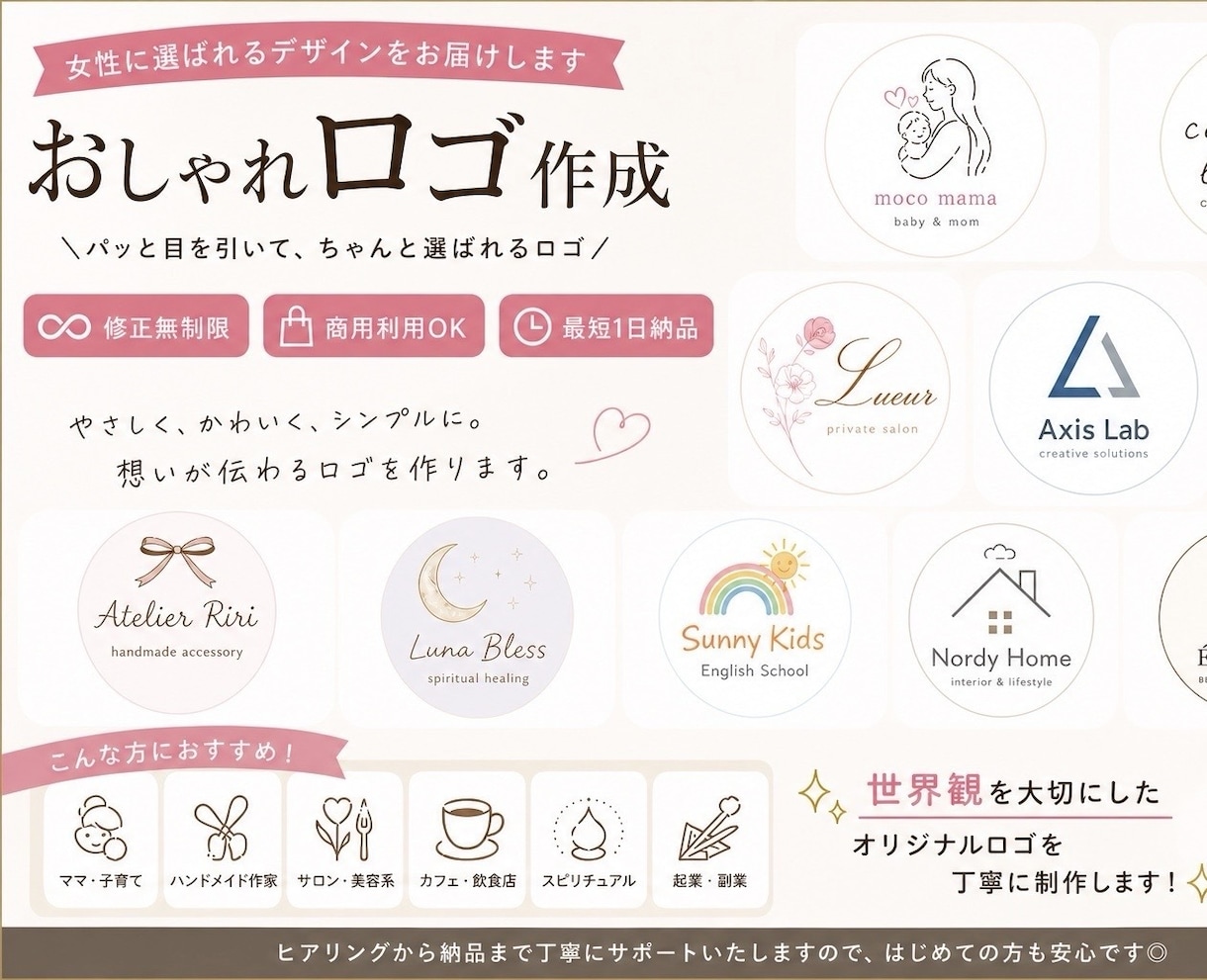 女性向けおしゃれロゴ作成します 最短1日・リーズナブルに想いを形にします イメージ1