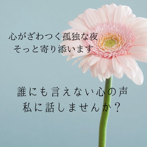 夜の心のモヤモヤ聞きます 孤独な夜、誰にも言えない本音も私に話してOK。 イメージ1
