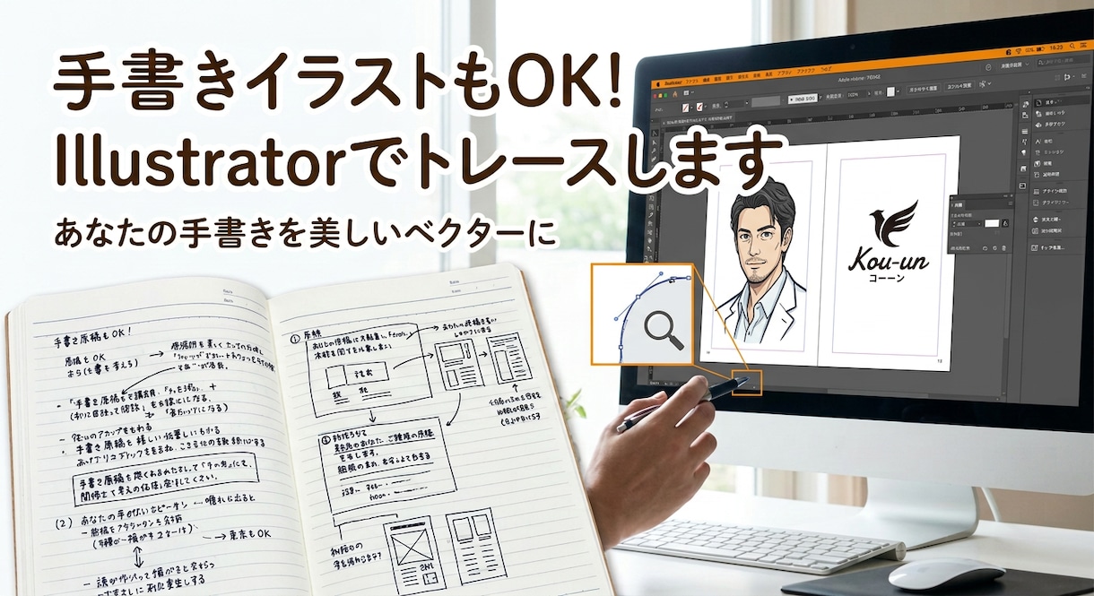 Illustratorでトレースしますます イラストやロゴ等、IllustratorでAiデータにします イメージ1