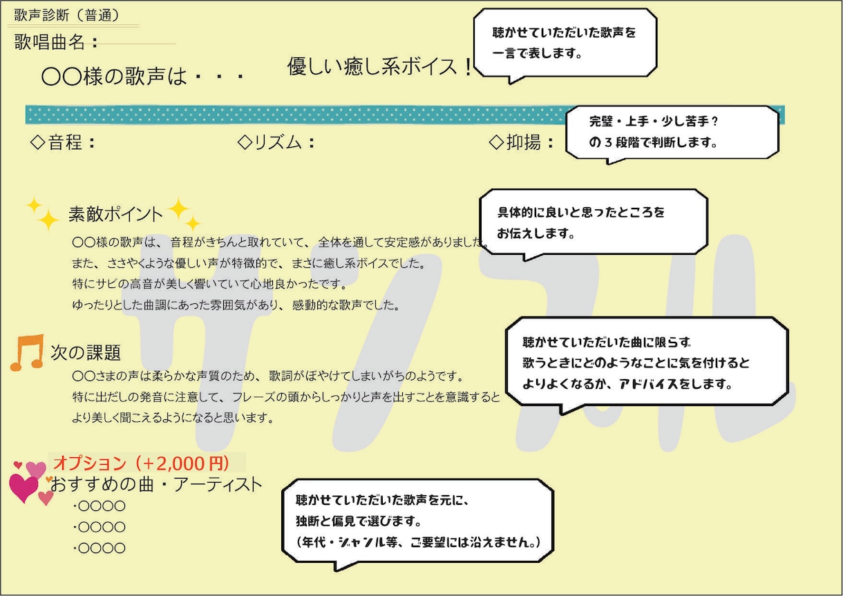 アドバイスシート付・歌声を診断します 今より少し上手になりたい方へ、友達に相談するような気軽な診断 イメージ2