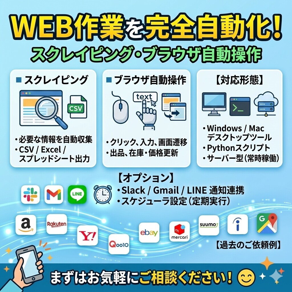 PythonでWebスクレイピングツール作成します データ収集・ブラウザ操作の自動化ツールを作成！ イメージ1