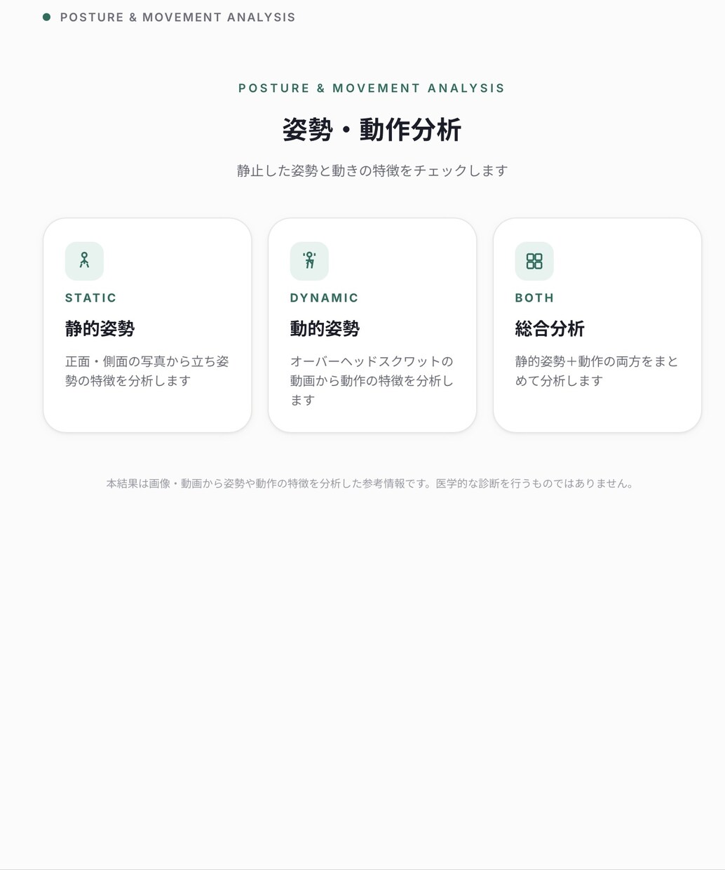 整体院向け、姿勢・動作分析Webアプリを提供します 「撮る・分析する・伝える」を、ひとつのWebアプリで。 イメージ2