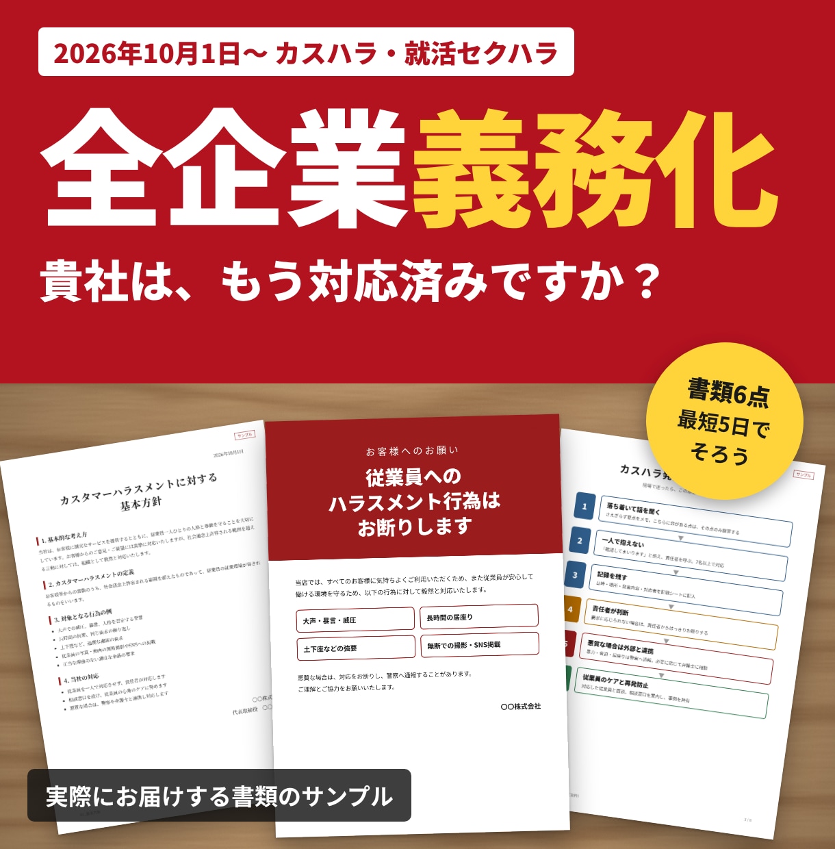 全企業義務化:カスハラ対策書類一式を作ります 貴社は対応済み？方針・掲示物・マニュアルを最短5日で イメージ1