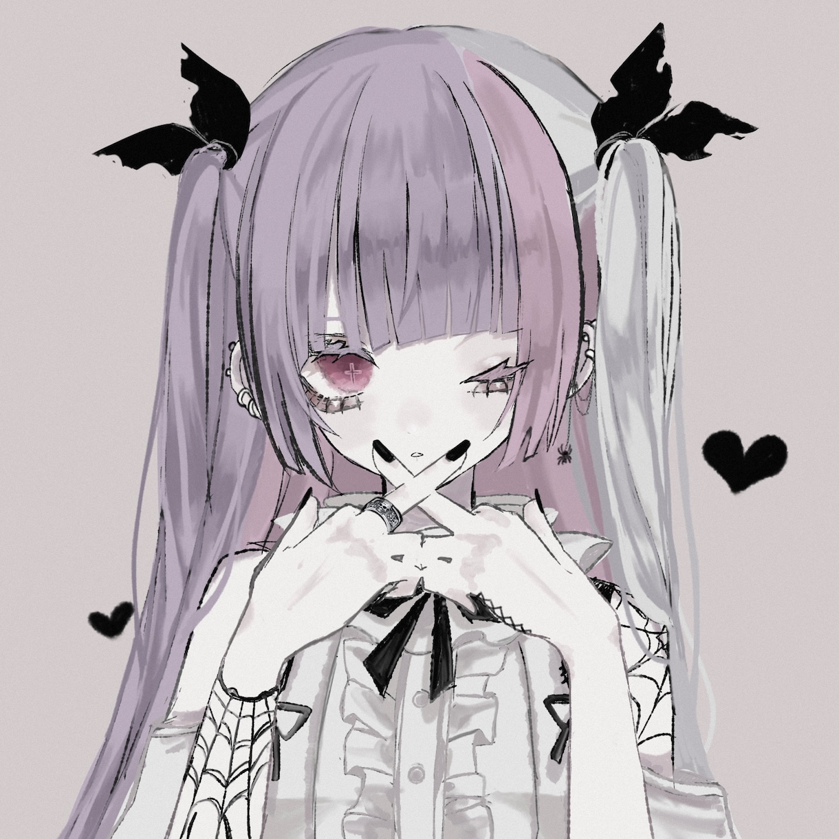 ダーク・地雷系のSNSアイコンイラスト制作します 低彩度のダークで病み可愛い少年少女のイラスト描きます♪ イメージ1