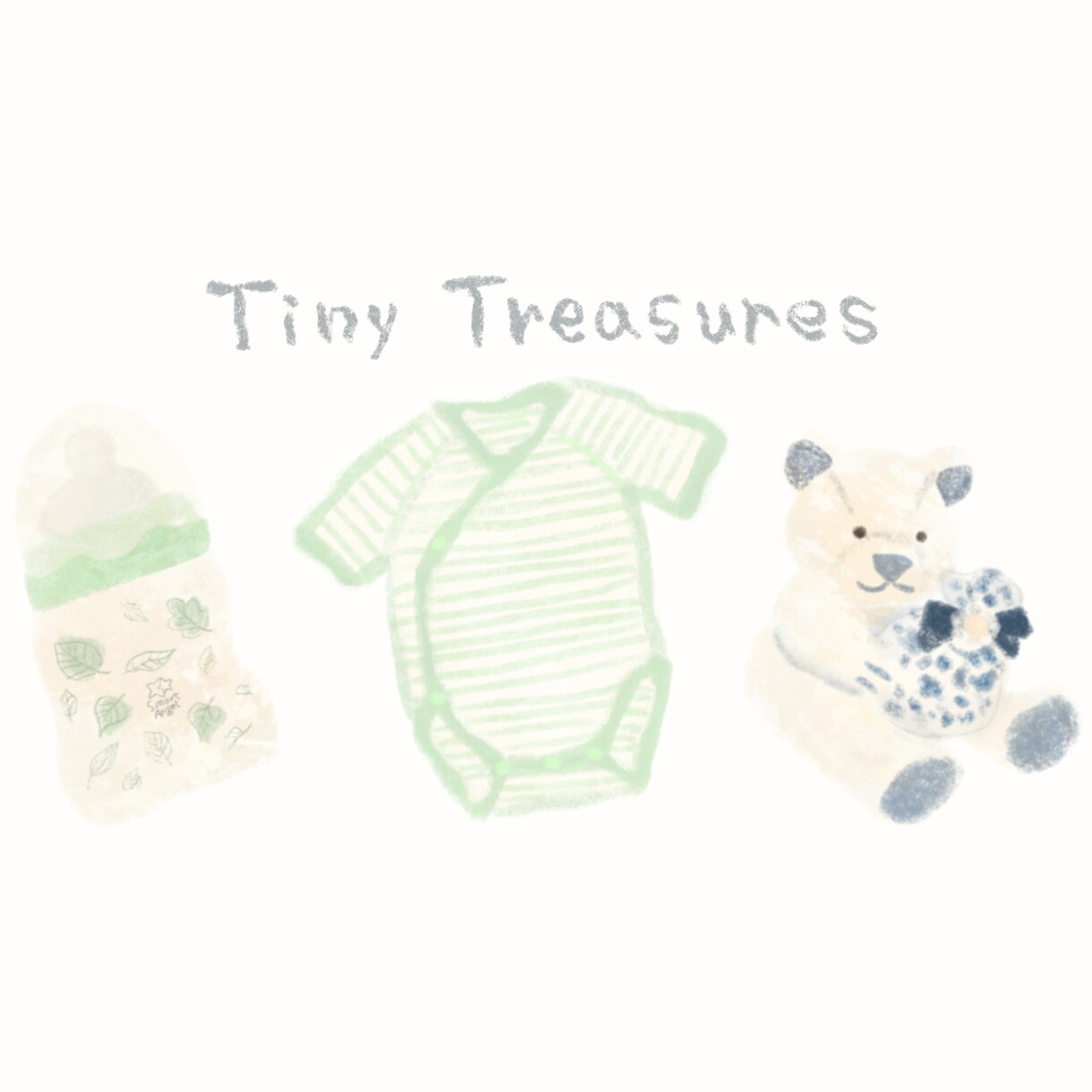 赤ちゃんの思い出アイテムを1枚のイラストにします お洋服、おもちゃ、靴や帽子小さな思い出をひとつのイラストに イメージ1