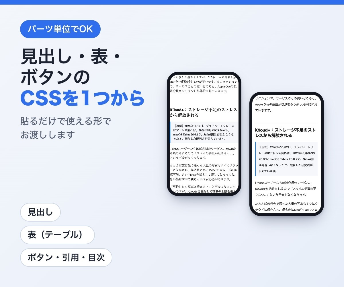 はてなブログの見出し・表・ボタンのCSSを作ります 貼るだけで使えるCSS。1つから、「こんな感じ」でもOK イメージ1