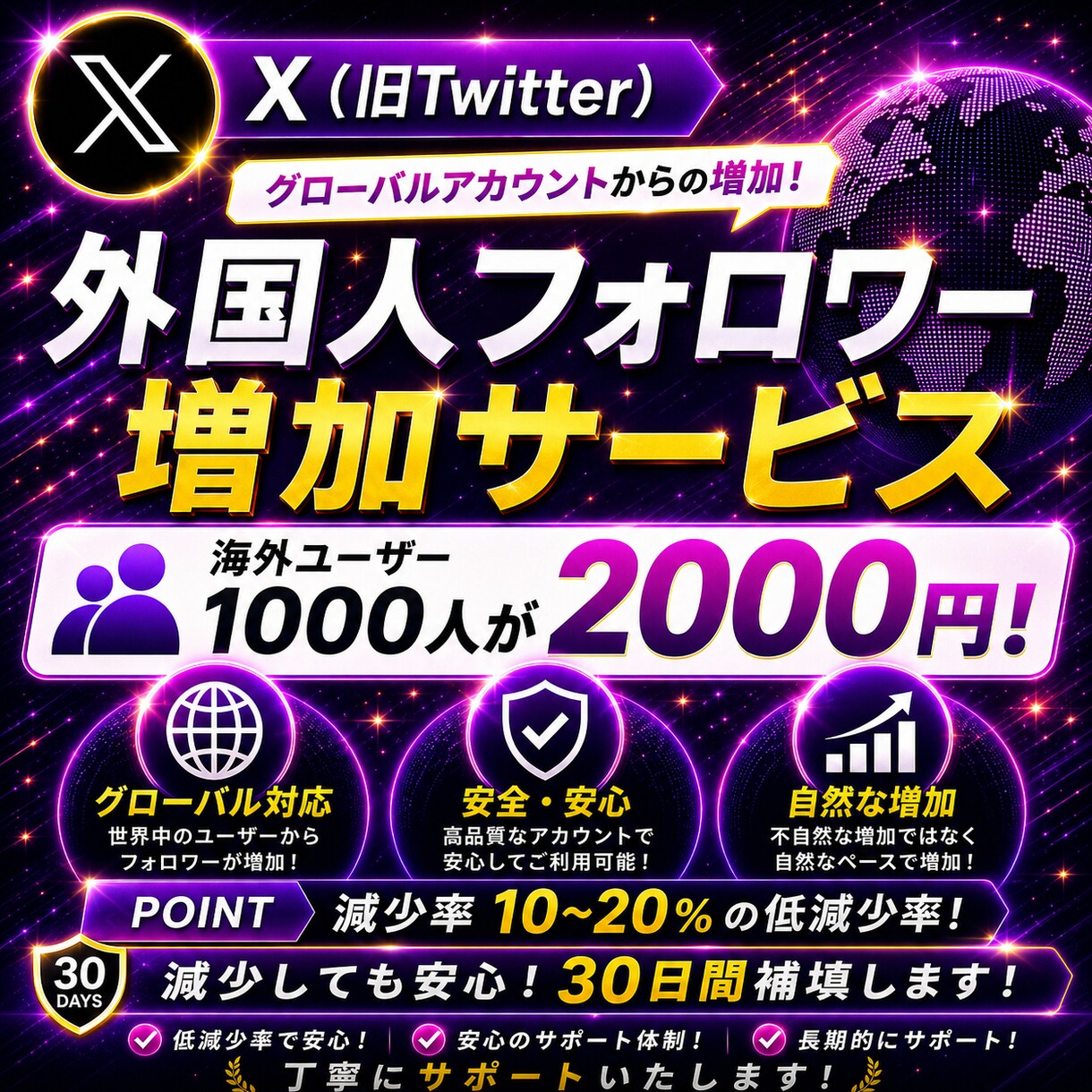 Xのフォロワーを1000人増やします 品質改善|人数増加|SEO改善l短時間納品|外国人アカウント イメージ9