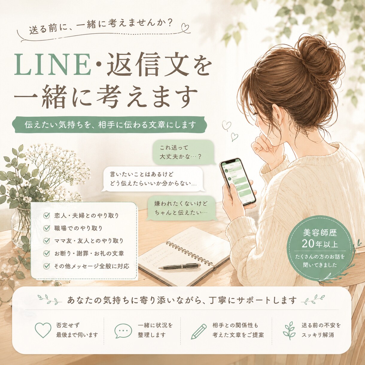 LINE・返信文を一緒に考えます 伝えたい気持ちを、相手に伝わる文章にします イメージ1
