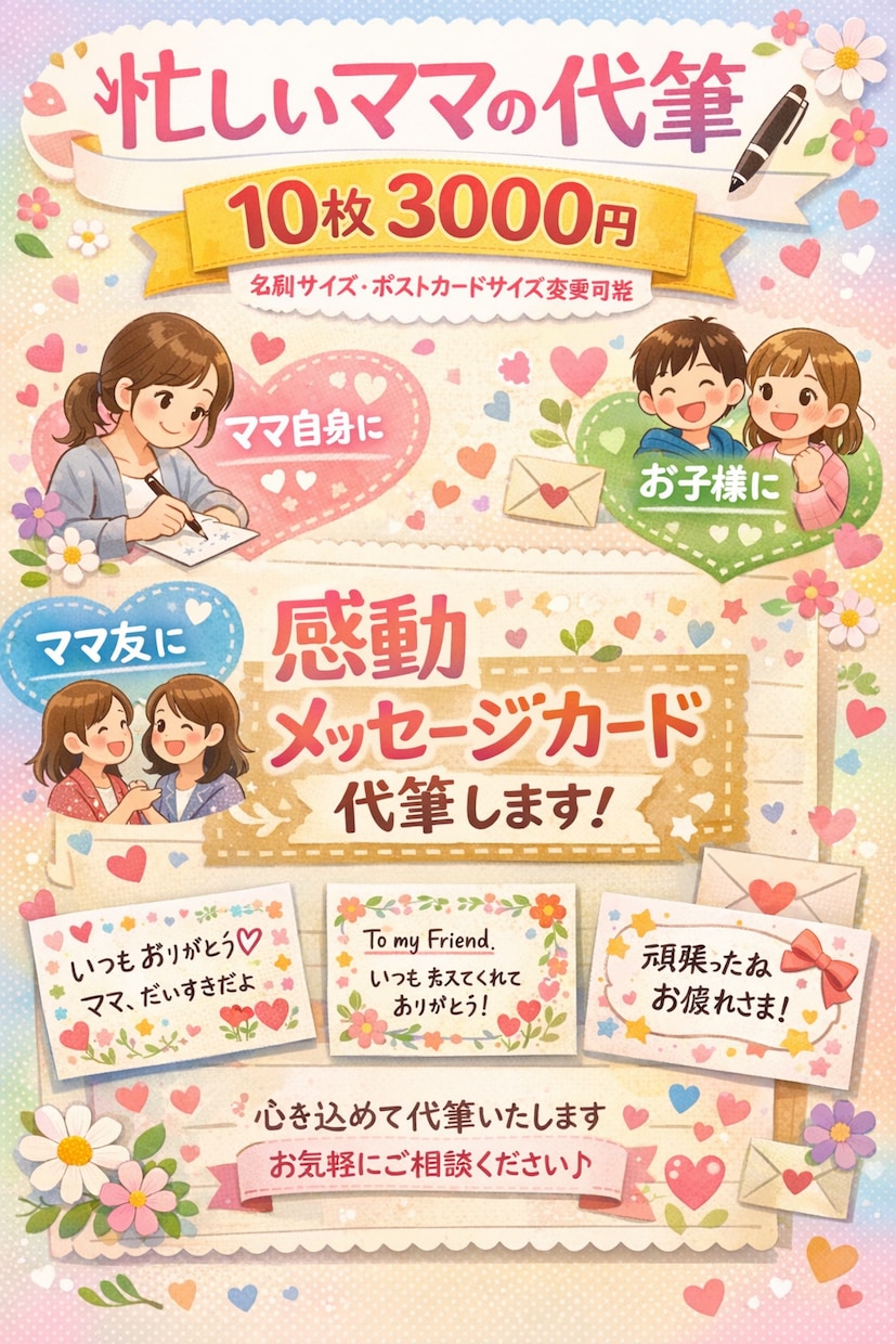 世界に1つ、心届く感動メッセージカード作ります 子へ、友へ、自分へ、忙しいあなたの代わりに代筆します イメージ1