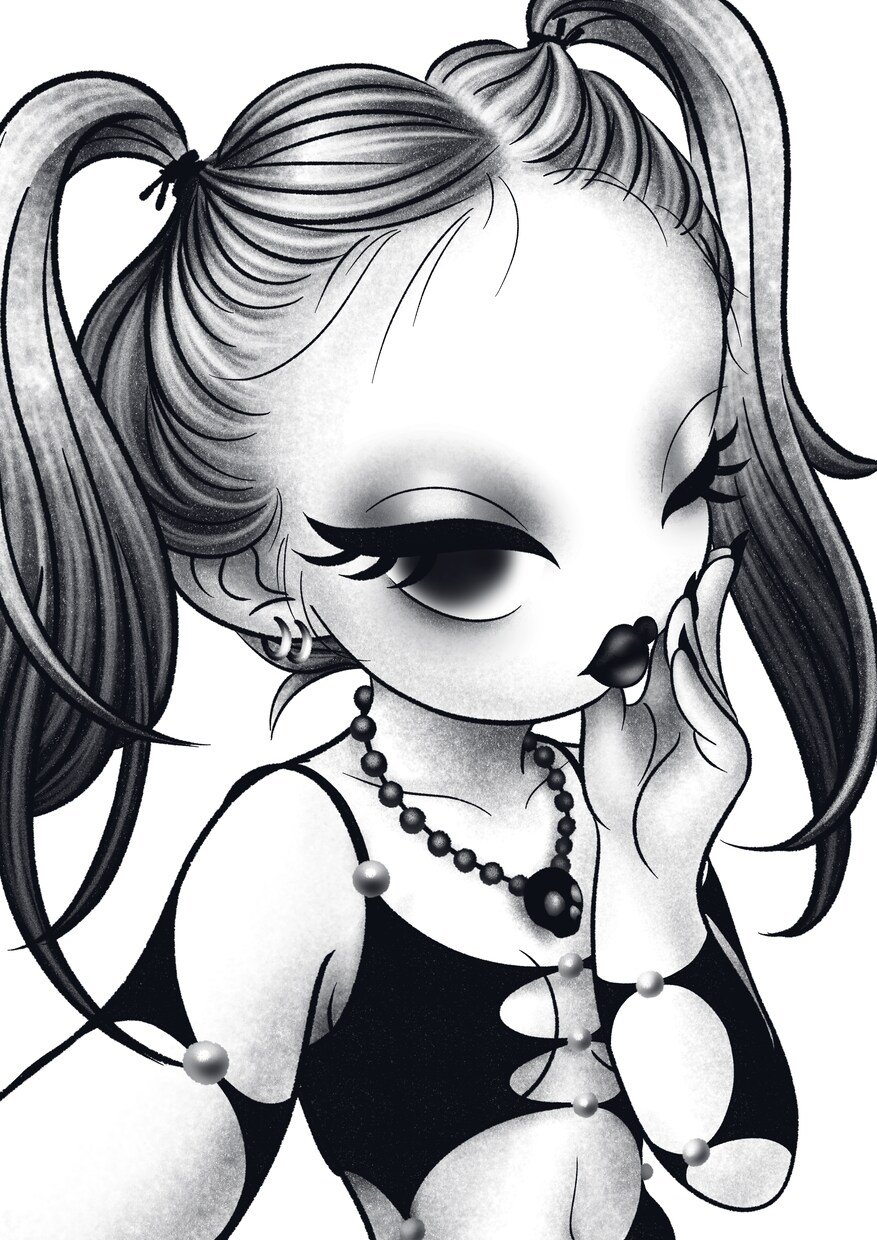 キュートでダークな白黒イラスト描きます 他にはない作風で目を引くイラストを制作します イメージ7