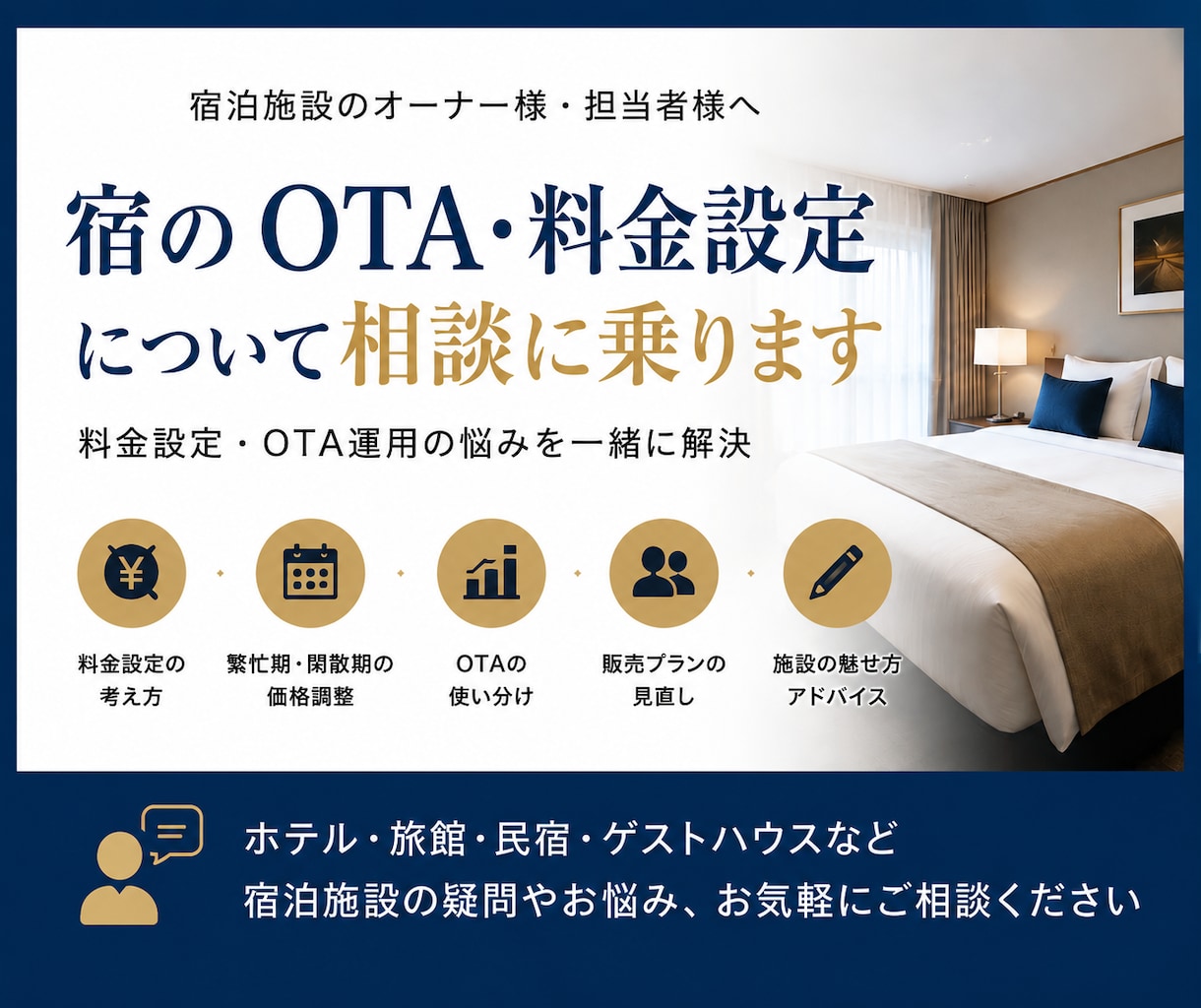 宿のOTA・料金設定について相談に乗ります 宿の悩みを第三者の目線から一緒に整理します イメージ1