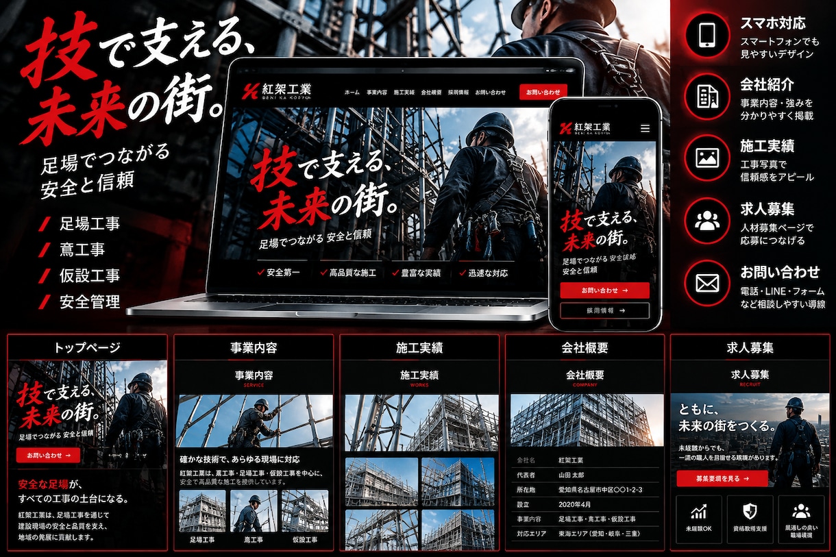 建設業向けHPを低価格で制作します スマホ対応・会社紹介・求人掲載まで丁寧に対応！ イメージ2