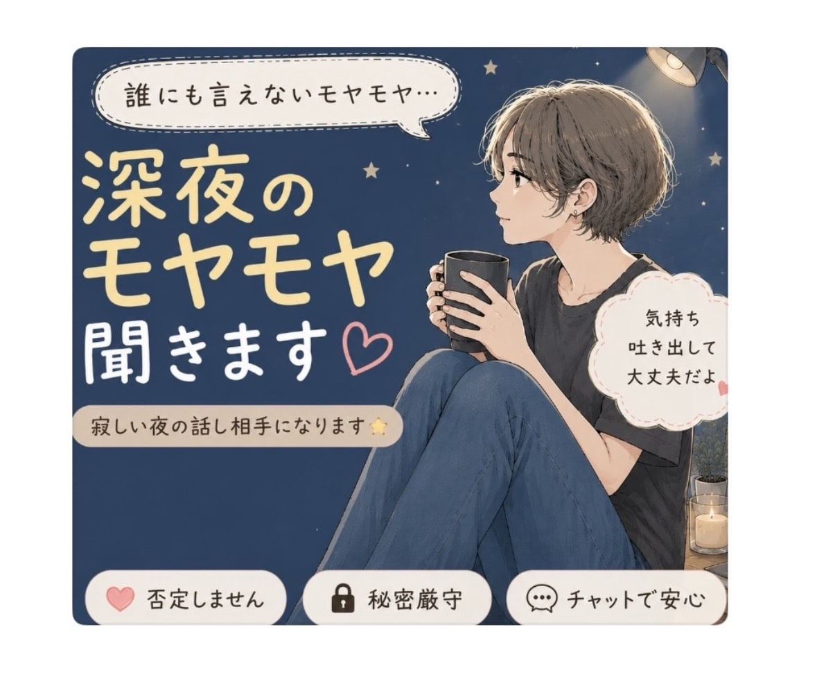 眠れない夜の話し相手✿相談のります 誰にも言えない、なんとなく寂しい。そんな夜に✿気軽にどうぞ イメージ1