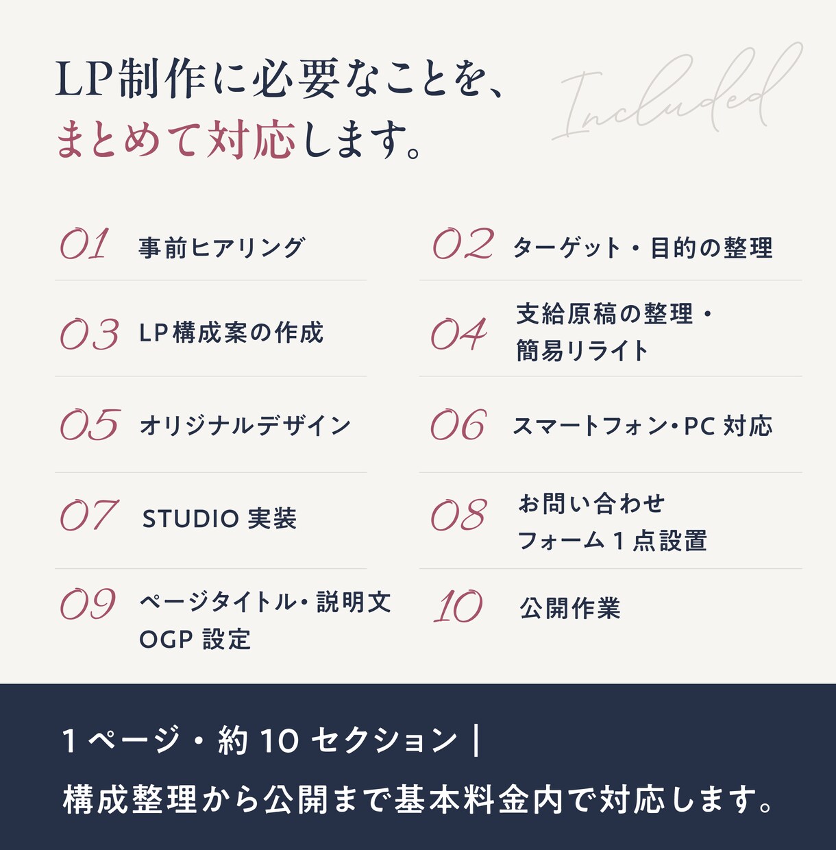 初めてのLPをSTUDIOで制作します 伝えたいことが、まとまっていなくても一緒に想いを整理します。 イメージ4