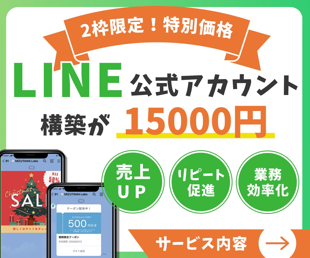 2枠限定価格！LINE公式アカウントの構築をします 相場の半額以下でLINE公式アカウントを構築します！ イメージ1