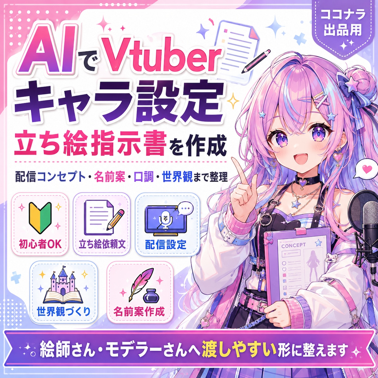 Vtuberキャラ設定・立ち絵指示書を作成します 配信で使いやすいキャラ設定と発注文に整えます イメージ1