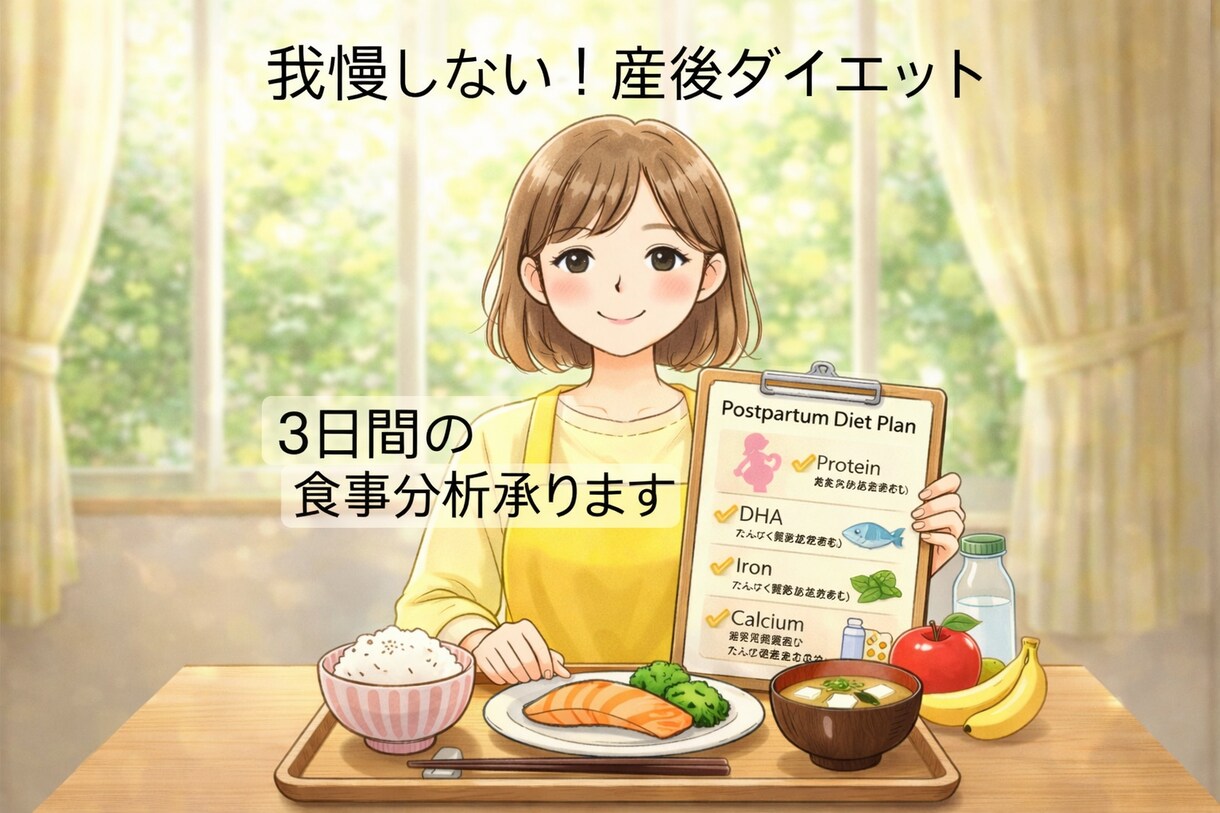 産後ダイエット　管理栄養士が食事を分析します 食べて、戻す。子どもと笑顔で過ごせるママへ イメージ1