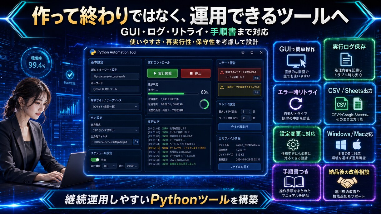 Webデータ収集・業務自動化ツールを開発します スクレイピング・CSV出力・Sheets連携GUI化まで対応 イメージ3