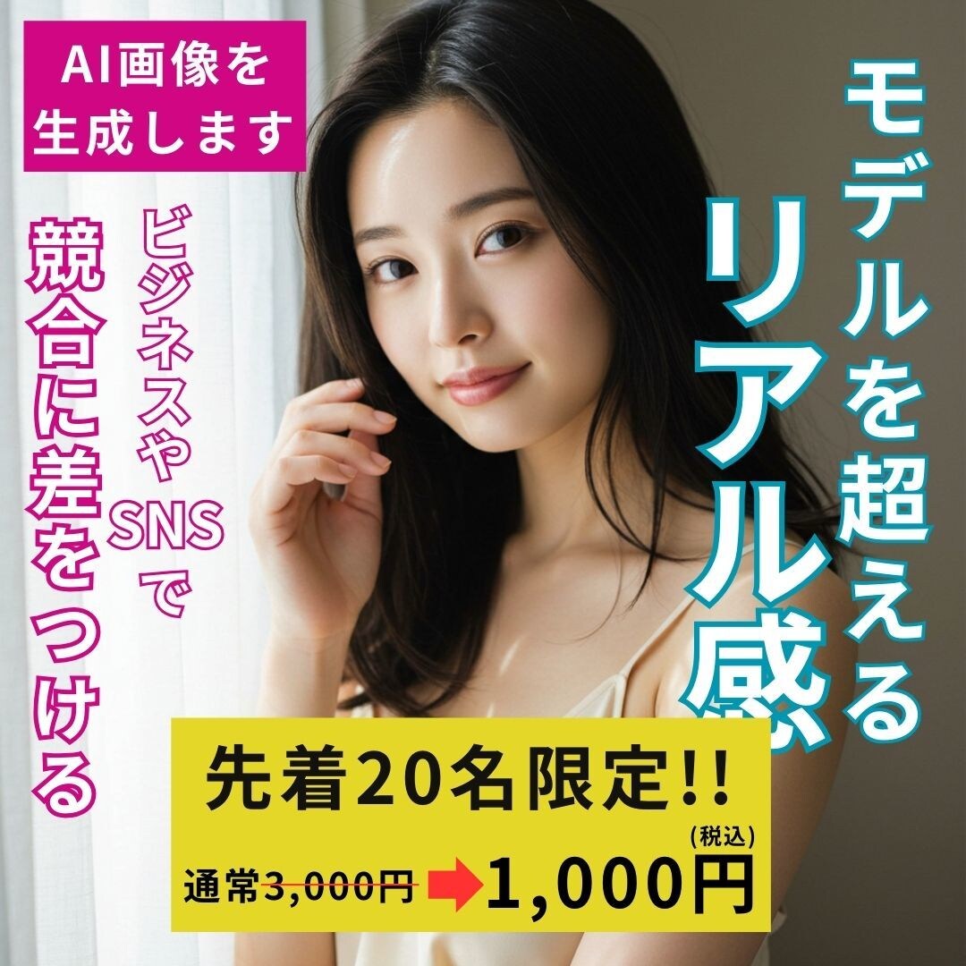 先着20名限定！プロ級のAIモデル画像を作ります あなたの集客と発信力を変える、プロ級の映える1枚を イメージ1
