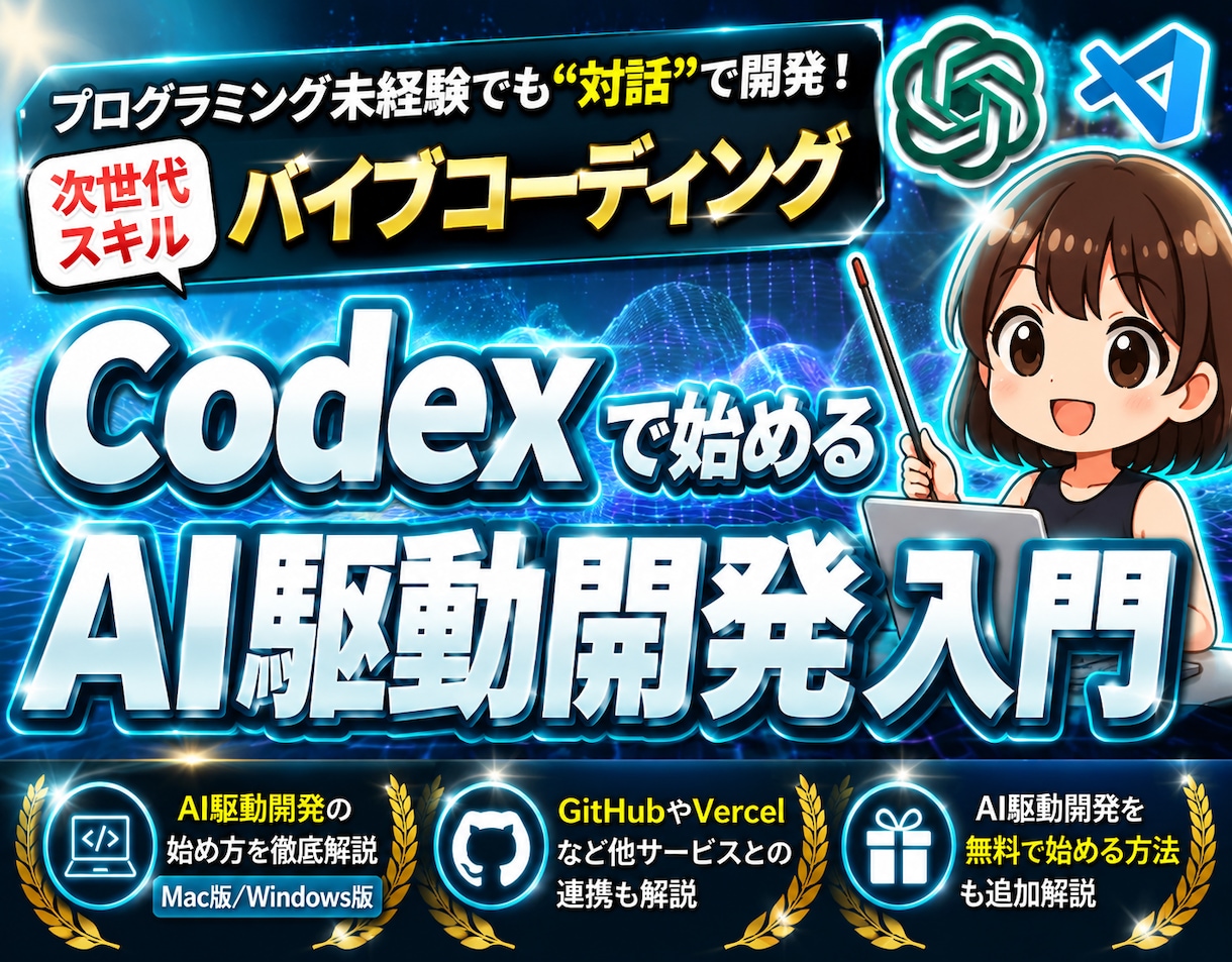 CodexでAI駆動開発する方法を教えます 【無料も可】未経験でもプログラミングできる次世代スキルを習得 イメージ1