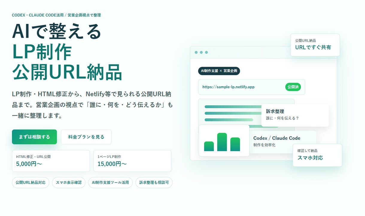 1ページLP制作・公開URL納品まで対応します 営業企画経験を活かしたLPを提案します！ イメージ1