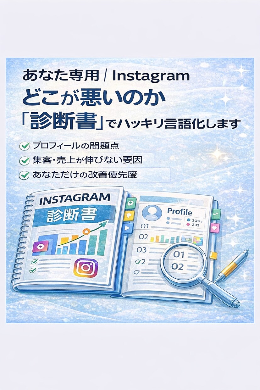 あなた専用｜インスタ売上・集客診断書を作成します 結局、何を直せばいいの？ 改善点を明確にします。 イメージ2