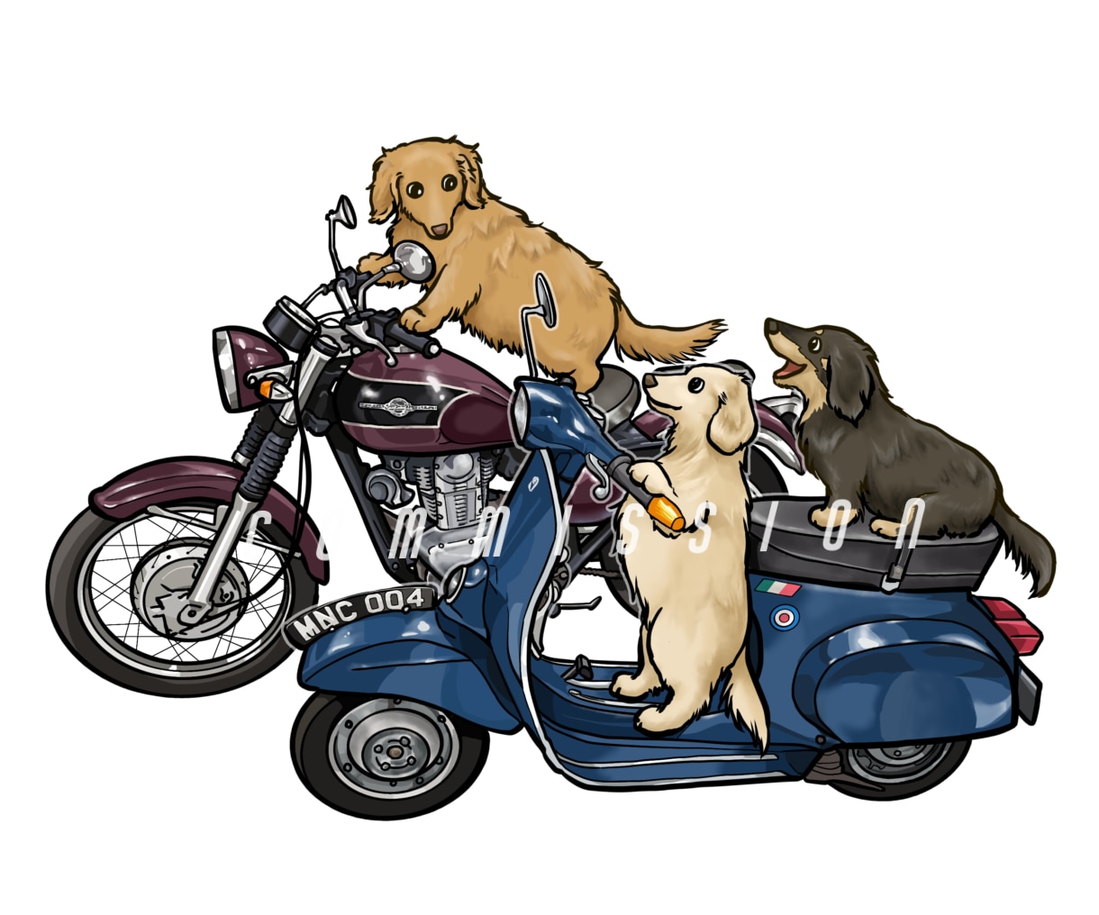 動物やマスコットキャラクターと車・バイクを描きます 商用・プレゼント・グッズ・ステッカーに◎乗物単体でもOK イメージ4