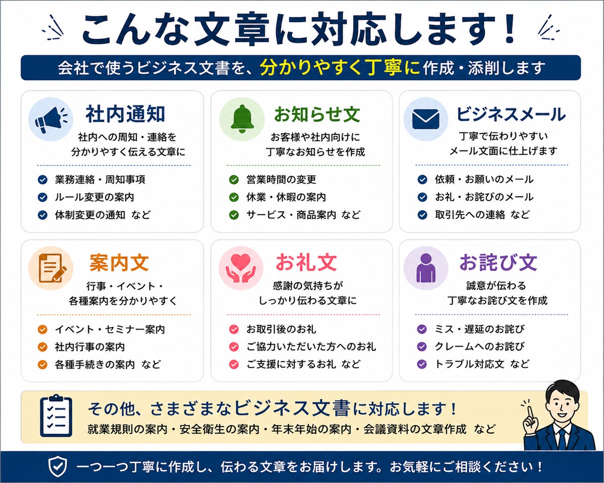 ビジネス文書を丁寧に作成・添削します 会社で使う文章を、伝わる文章へ。 イメージ2