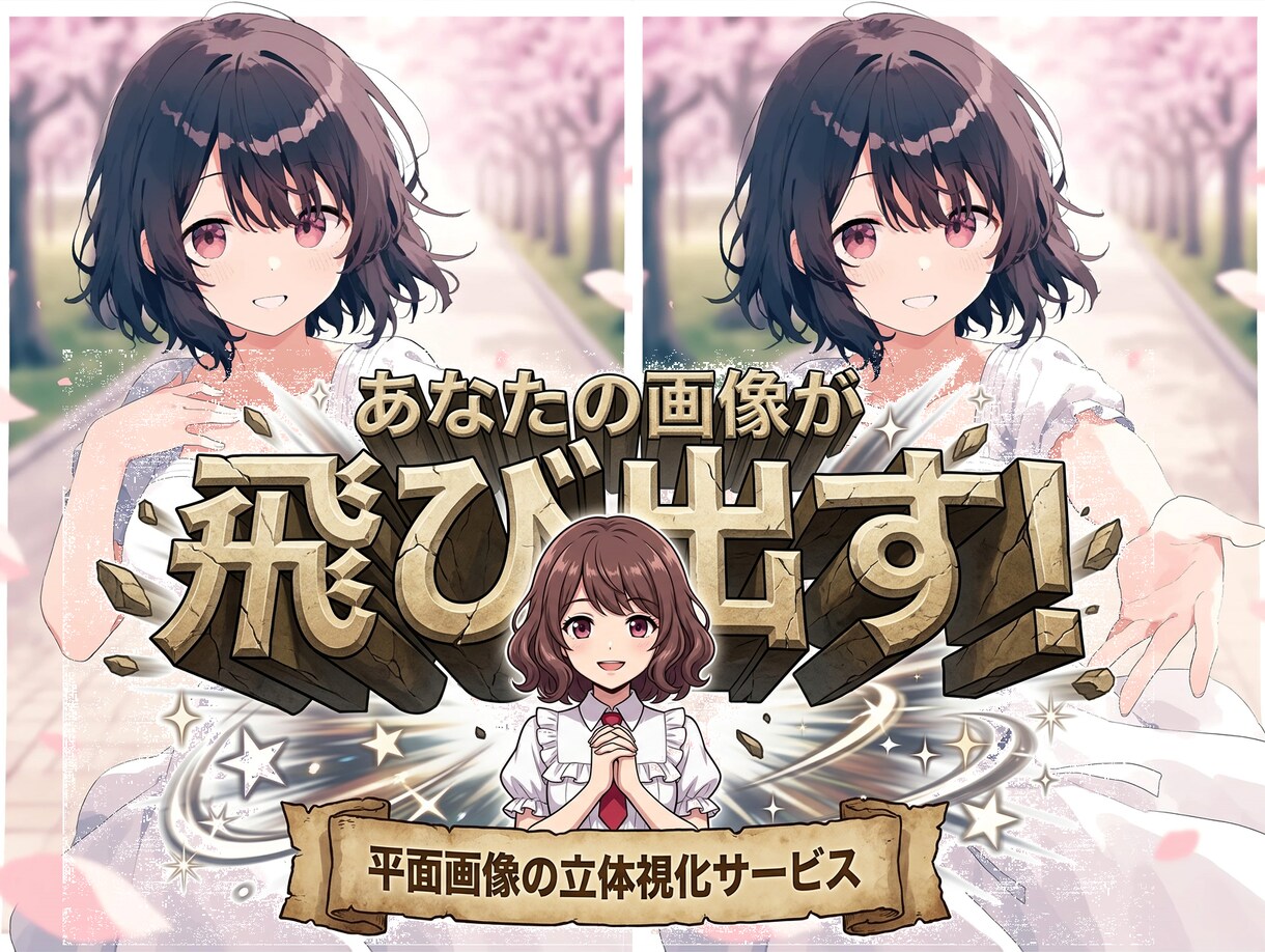 裸眼で立体視☆画像を“飛び出す3D”に加工します 普通の画像が“飛び出して見える”不思議な3D加工 イメージ1