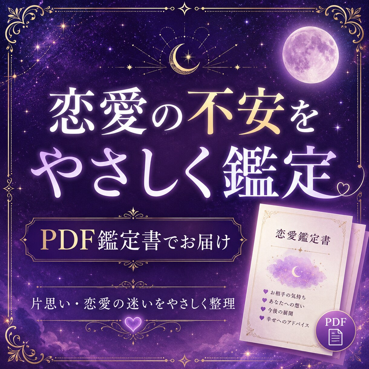 恋愛の不安をやさしく読み解き、鑑定書でお届けします 星の流れを読むように恋愛の不安と心の迷いをやさしく整理します イメージ1