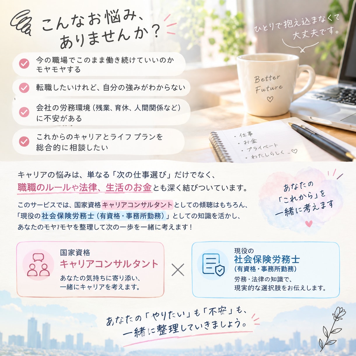 現役社労士が乗る！転職、職場のお悩み面談します ★先着5名様限定モニター価格 / 60分オンライン面談） イメージ1
