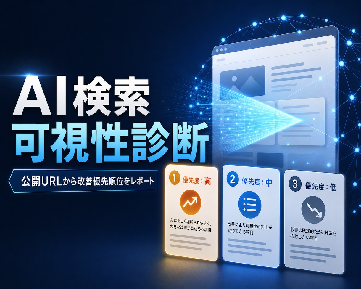 AI検索で見つかる会社サイトか診断します 公開URLだけで単発・月次の改善優先順位を可視化 イメージ1