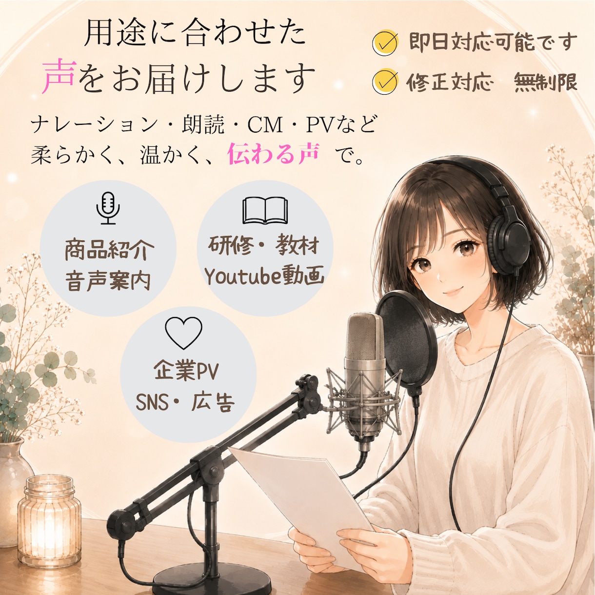 即日対応可能！自然なナレーションをお届けします 落ち着いたトーンから明るいナレーションまで幅広く対応します！ イメージ1