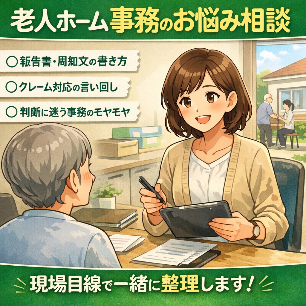 老人ホーム事務の業務・文章相談を30分お受けします 事務対応で「これどう書く？」を現場目線で一緒に整理します イメージ1