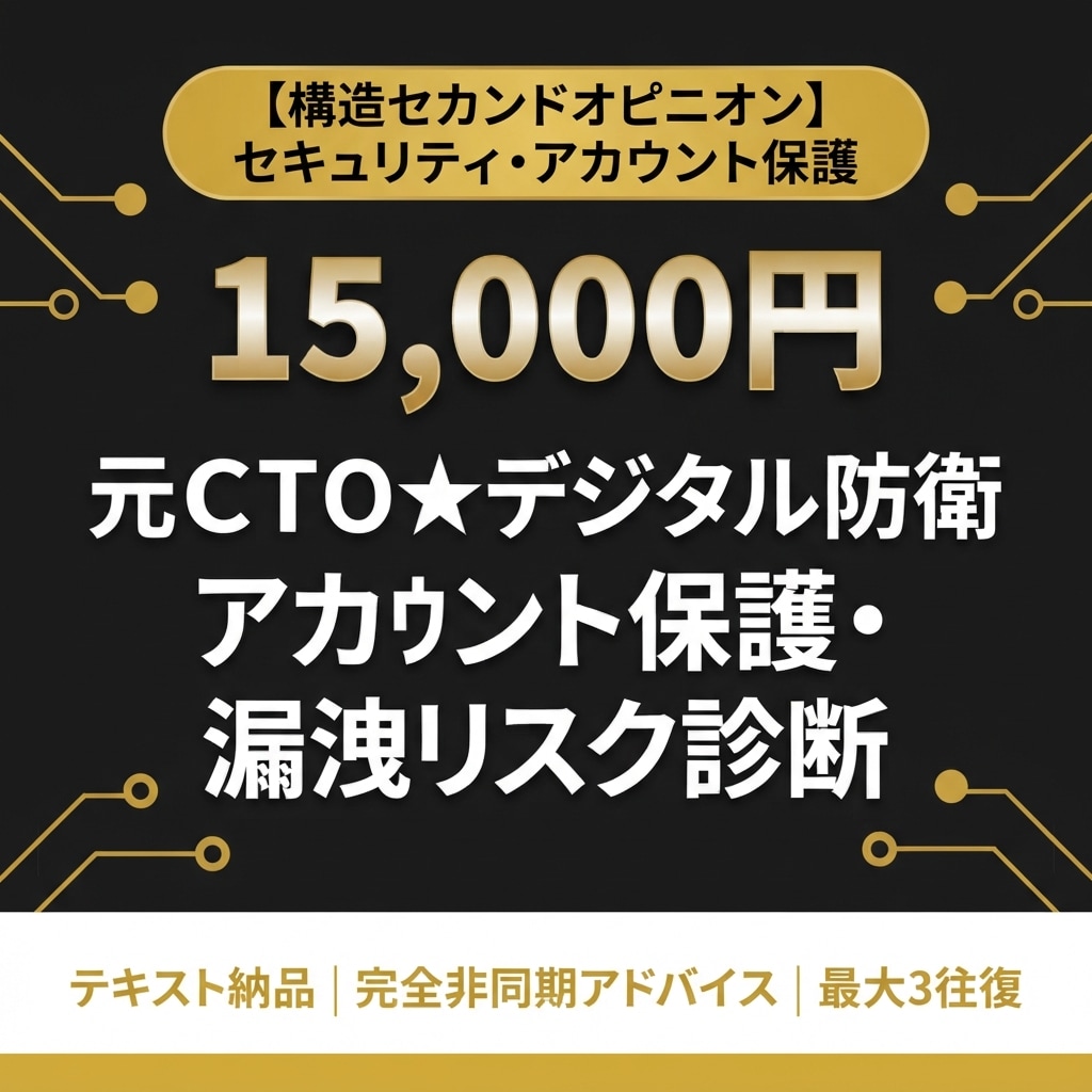 元ＣＴＯ★デジタル防衛・安全を診断します アカウント保護・情報漏洩リスクを元CTOがテキストで構造診断 イメージ1