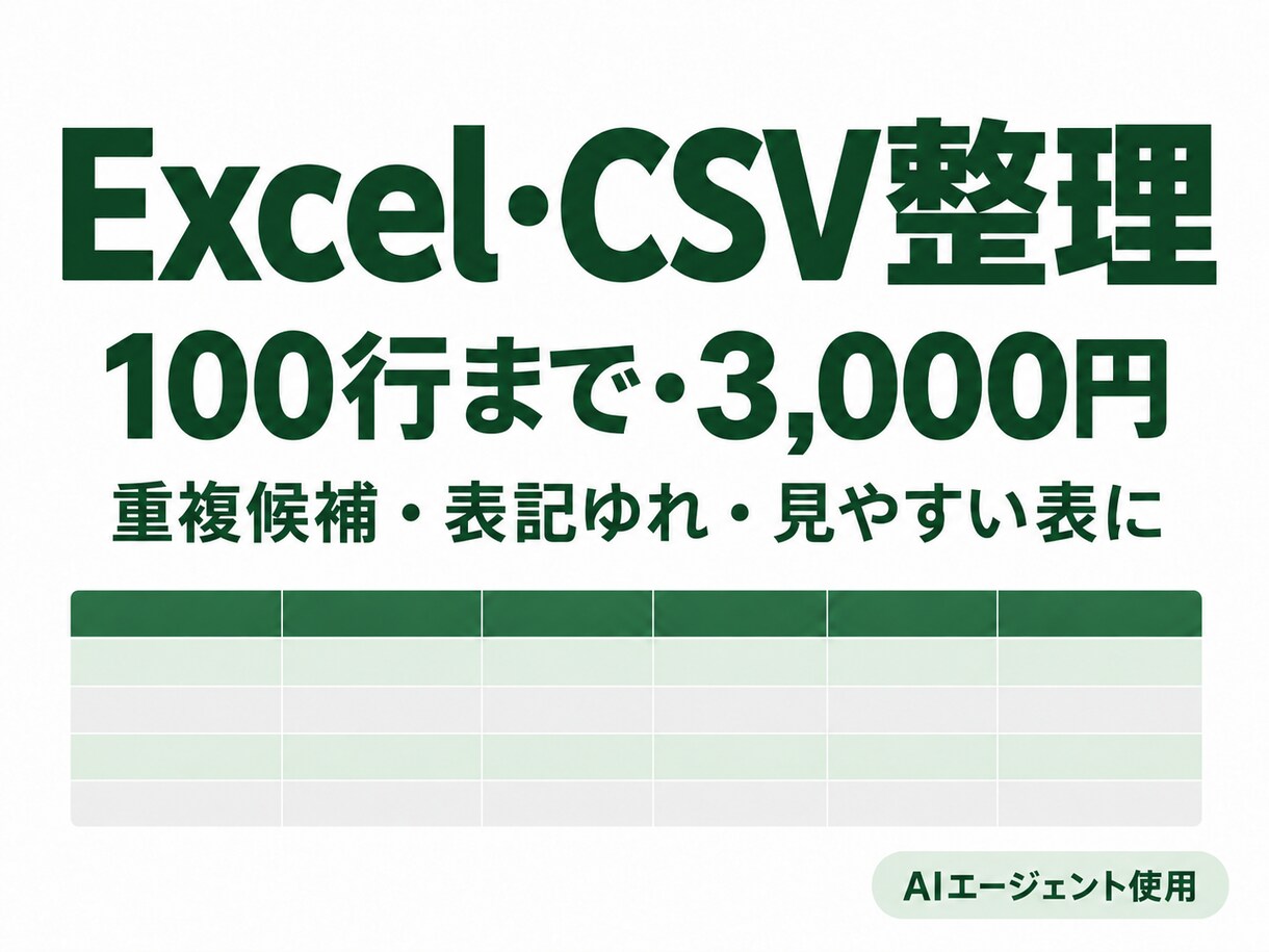 Excel・CSVの表を100行まで整えます 3,000円｜表記ゆれ・重複候補・体裁を整理 イメージ1