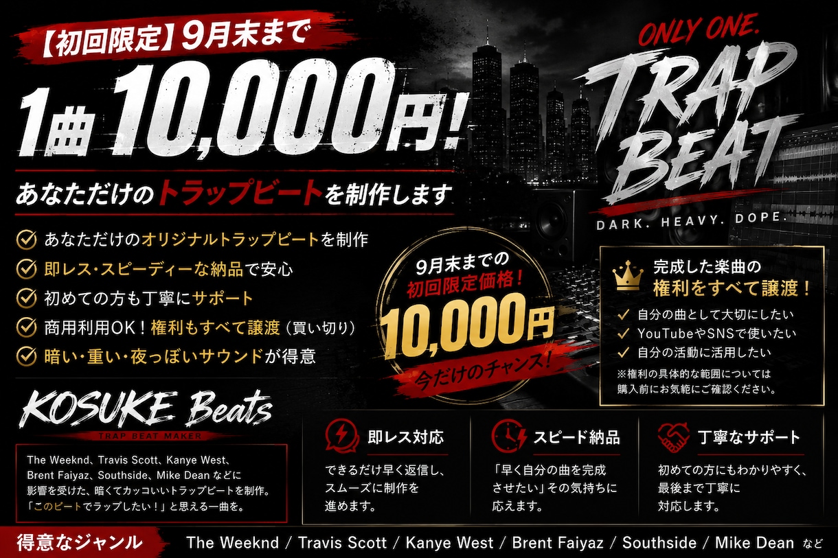 初回限定】9月末まで1曲1万円でビート制作します アナタだけのオリジナルビート作ります。 イメージ1