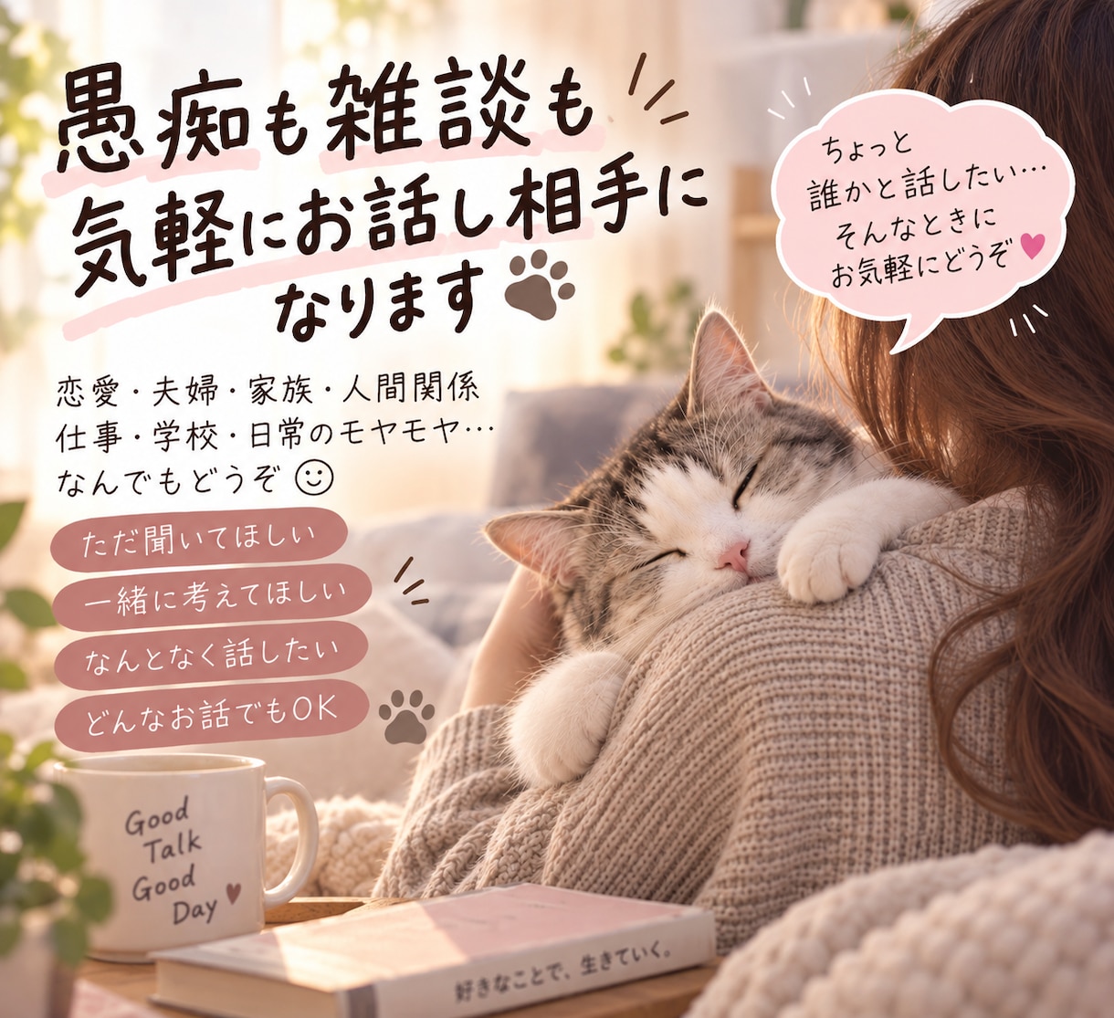 愚痴も雑談も、気軽にお話し相手になります 猫毛かゆかゆの民。顔にコロコロかけるタイプ。 イメージ1