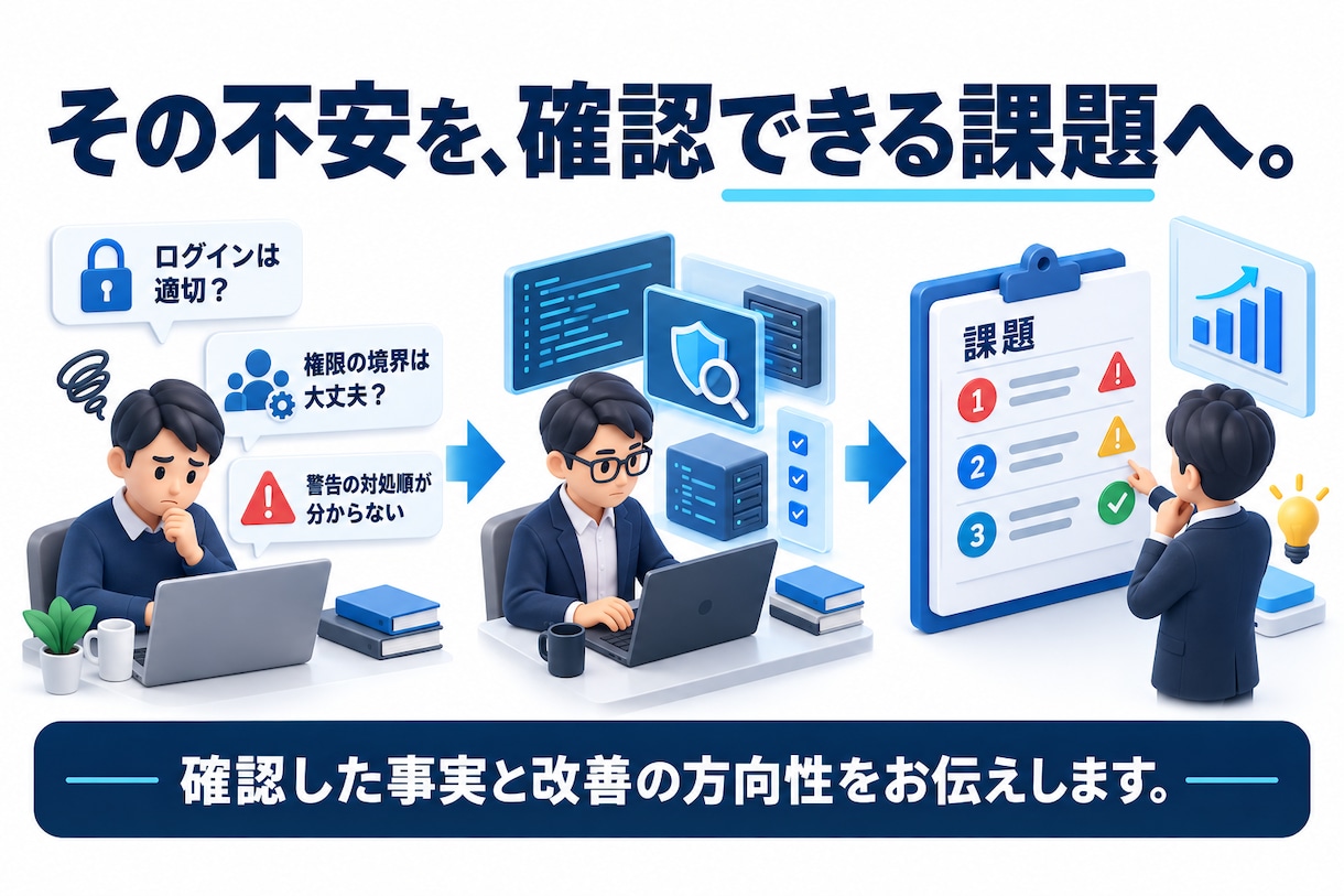 ウェブサービス・アプリのセキュリティ診断します 公開前と後の不安をなくし直す順番が分かる報告書へ イメージ2