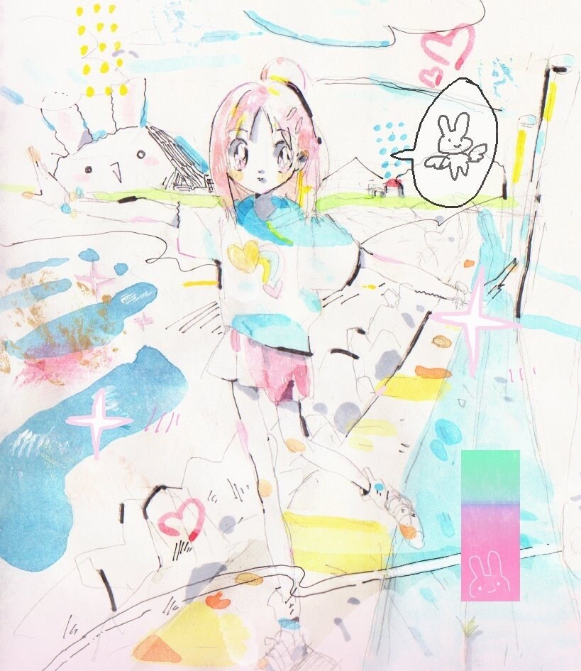 きらきらイラストヘッダー描きますます 風がたつ、金平糖のお星様、きらきらの少女は雲を見る イメージ2