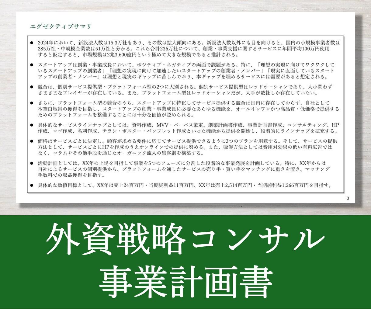 外資戦略コンサルが事業計画書を作成します 新規出品のため実績10件まで半額キャンペーン中！ イメージ3