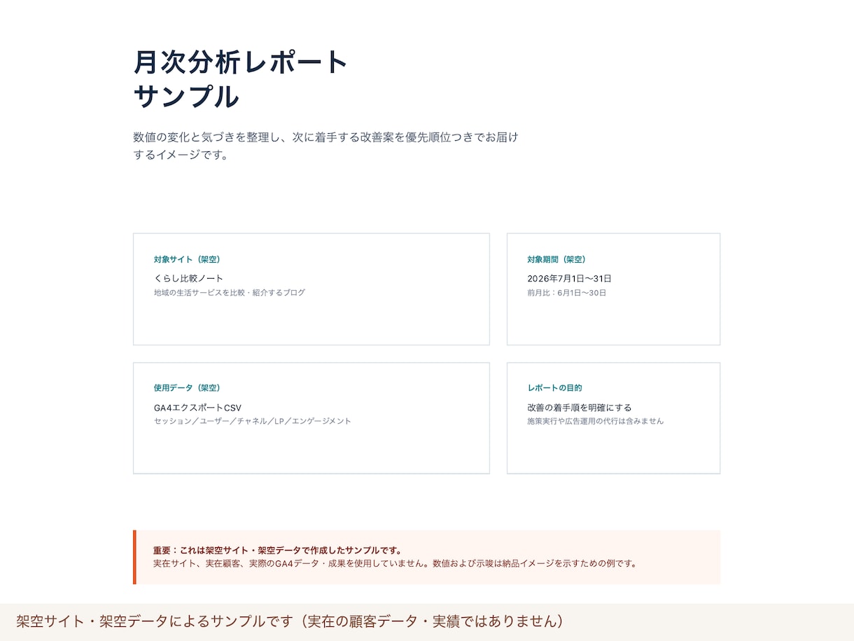 GA4の『結局どう見る？』を月次で解決します 毎月ラクに定点観測。今月の数字と次の一手を1枚で イメージ2