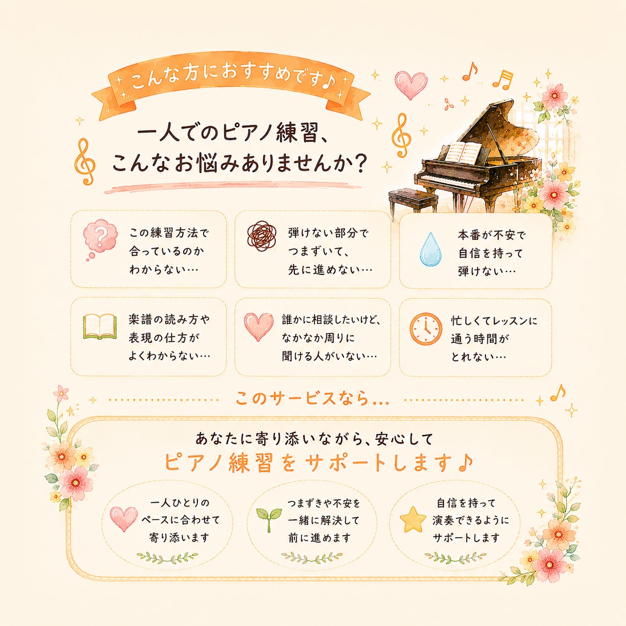 60日間、あなたのピアノ練習をサポートします ぷりんと楽譜公式HP掲載の演奏者が丁寧にサポート♪ イメージ2