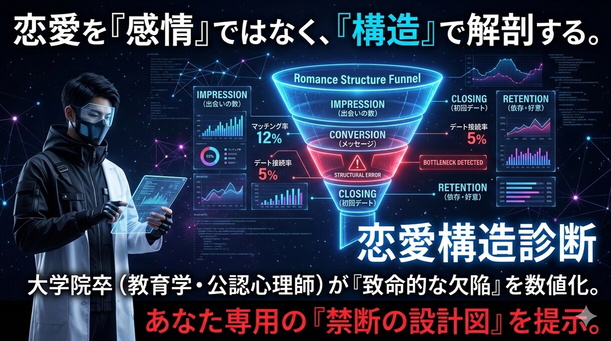 貴方専用、最短で勝つ「禁断の恋愛設計図」を渡します 「あなたが悪い」のではなく「戦い方が間違っている」だけです。 イメージ1