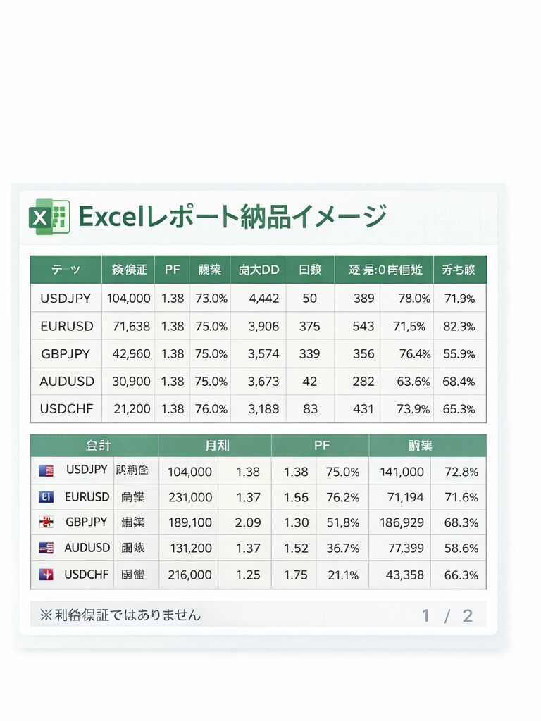 MT5 EAバックテスト代行｜条件比較します 時間帯/通貨/期間を比較しExcel納品 イメージ2