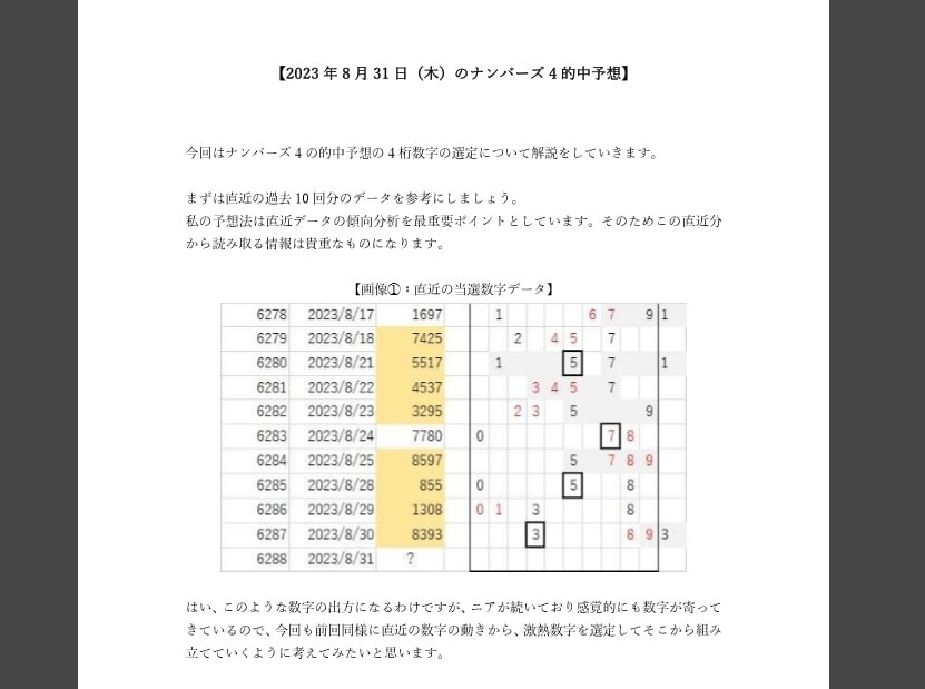 ナンバーズ4/数字のプロが当選番号を予想します AIを凌駕する予想数字15口！考え方がよくわかる解説付き！ イメージ2