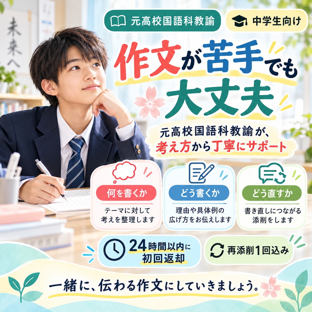 高校受験の作文を24時間以内に個別添削します 元高校国語科教諭が、伝わる書き方を丁寧にサポート イメージ2